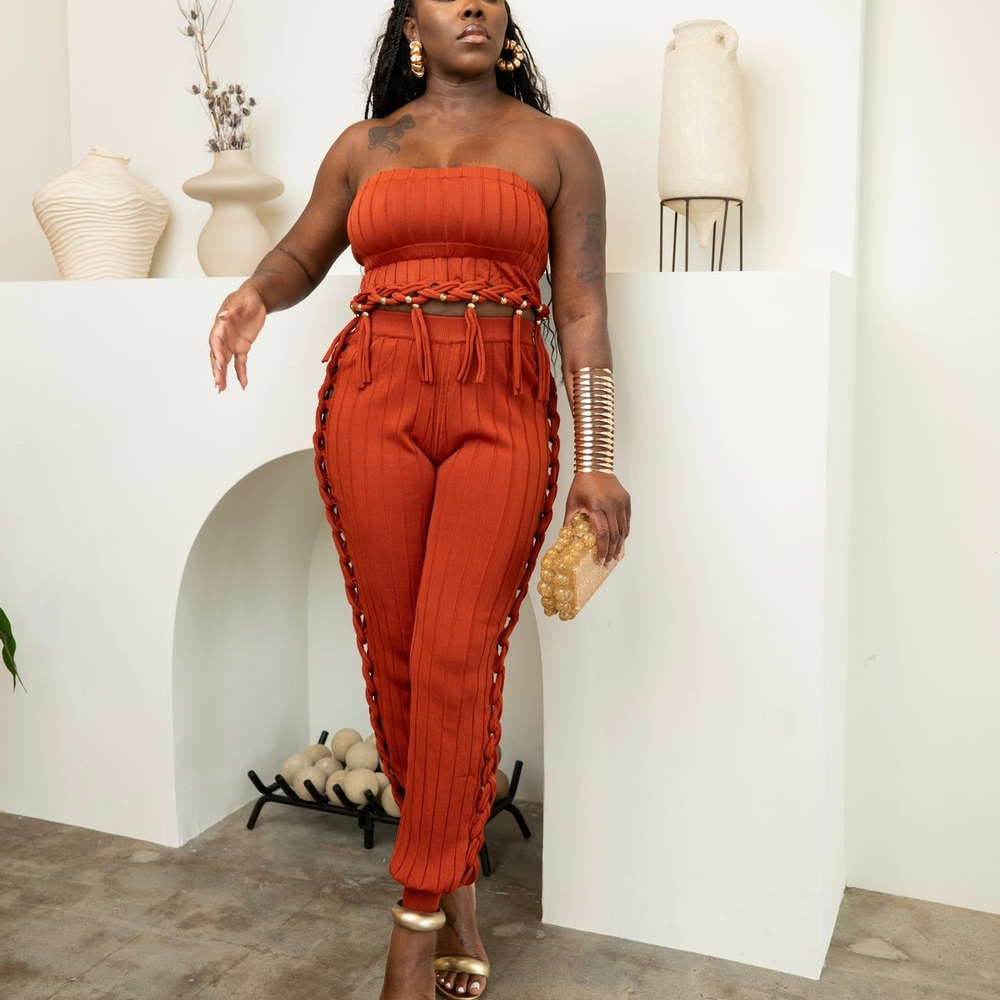 Women's Strapless Jumpsuit in Rust